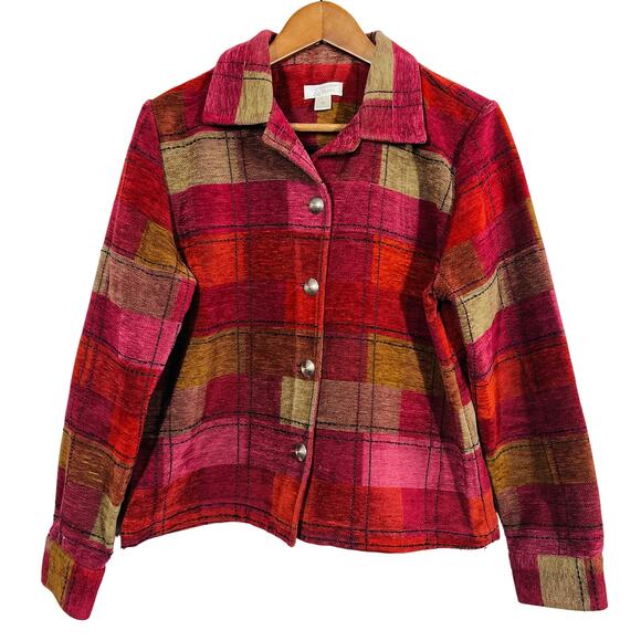 Christopher & Banks Jacket Shacket Silver Button Collar Red Pink - M - Picture 1 of 5